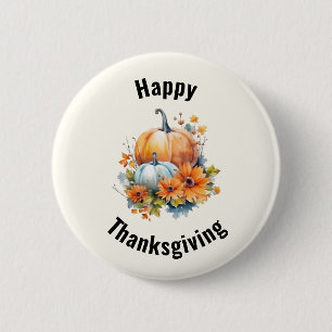 Autumn Pumpkins with Flowers Thanksgiving 2 Inch Round Button