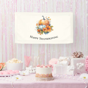 Autumn Pumpkins with Flowers Thanksgiving Banner