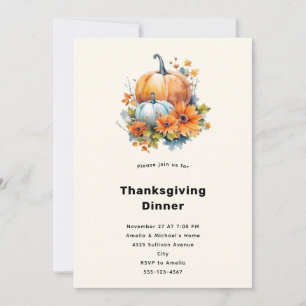 Autumn Pumpkins with Flowers Thanksgiving Dinner Invitation