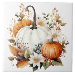 Autumn Punpkin Floral Ceramic Tile