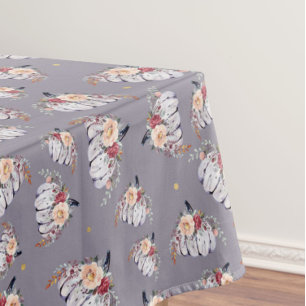 Autumn purple pumpkin grey floral watercolor tablecloth