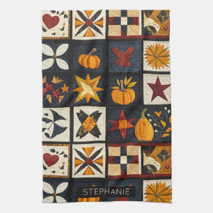Autumn Quilt Block Pattern   Rustic Harvest Kitchen Towel