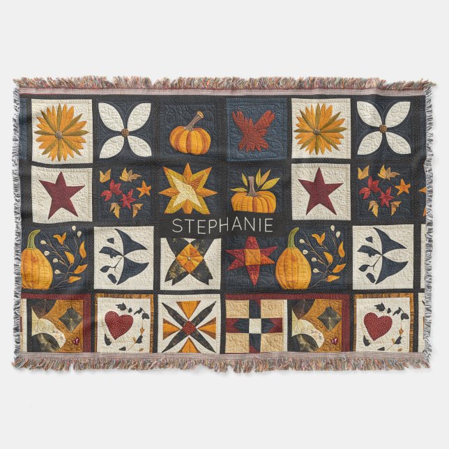 Autumn Quilt Block Pattern | Rustic Harvest Throw Blanket (Front)