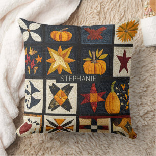 Autumn Quilt Block Pattern   Rustic Harvest Throw Pillow