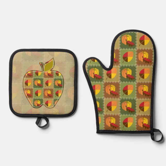 Autumn Quilt Oven Mitt & Pot Holder Set (Front)