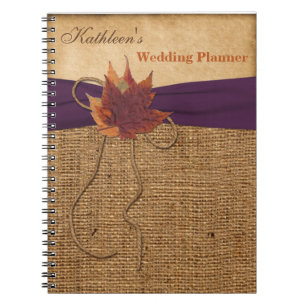 Autumn quitte FAUX Burlap Wedding planner Carnet