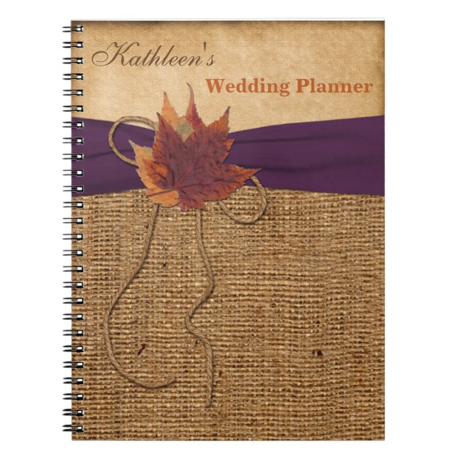 Autumn quitte FAUX Burlap Wedding planner Carnet (Devant)