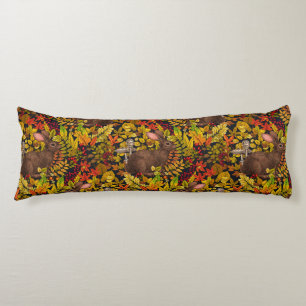 Autumn Rabbit on black Body Pillow