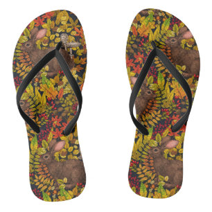 Autumn Rabbit on black Flip Flops