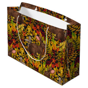 Autumn Rabbit on black Large Gift Bag