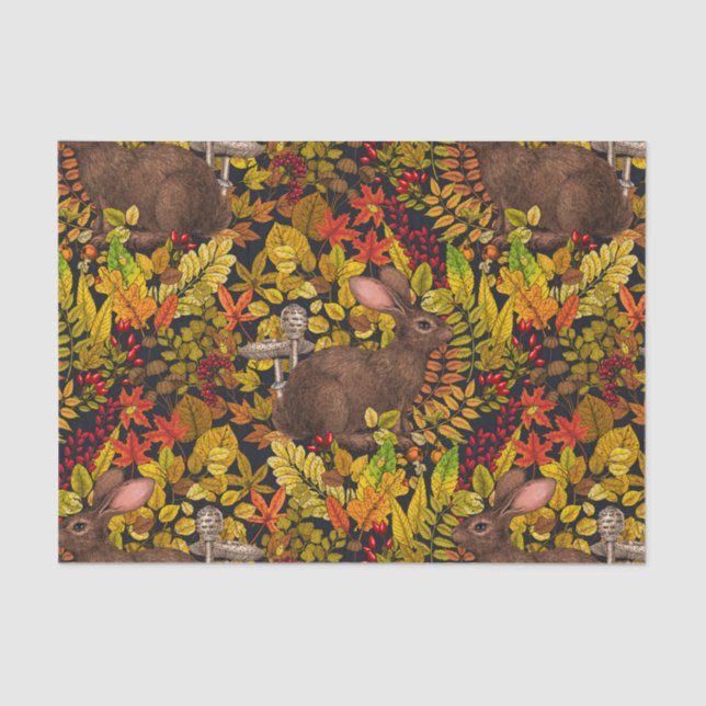 Autumn Rabbit on black Tissue Paper (Front)