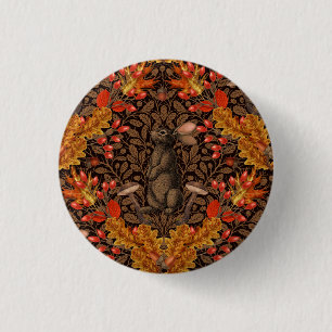 Autumn rabbit on brown 1 inch round button