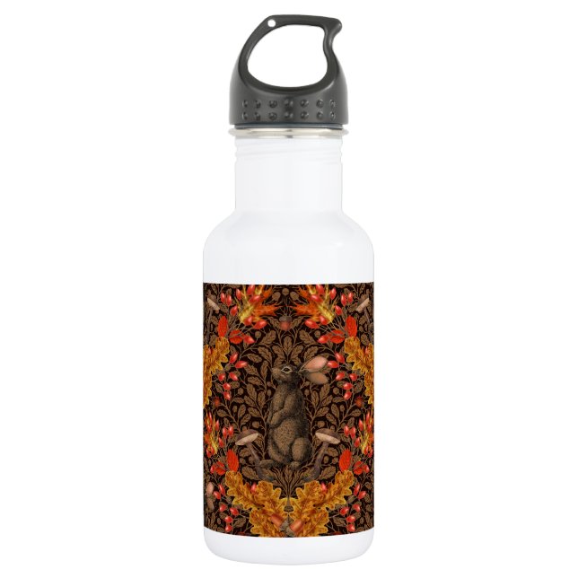 Autumn rabbit on brown 532 ml water bottle (Front)