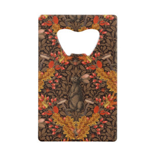 Autumn rabbit on brown credit card bottle opener