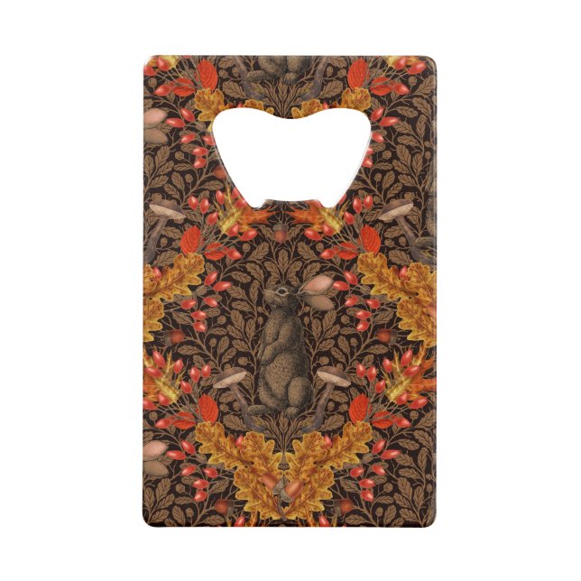 Autumn rabbit on brown credit card bottle opener (Front)