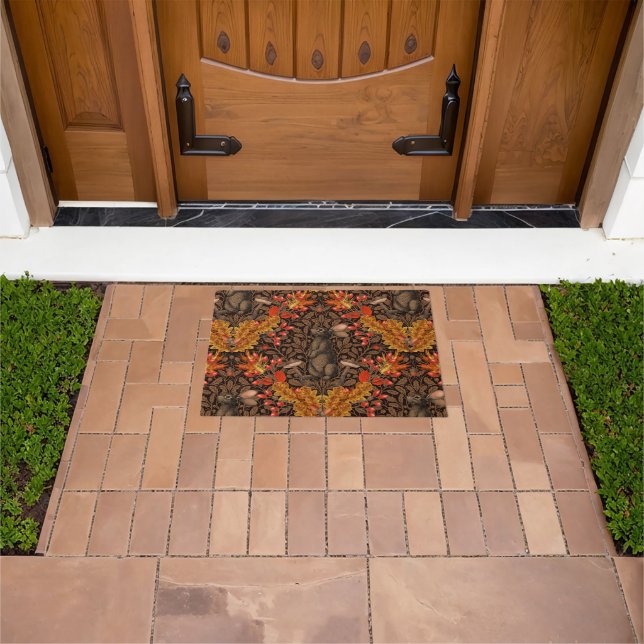 Autumn rabbit on brown doormat (Outdoor)