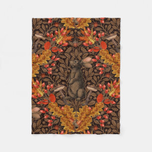 Autumn rabbit on brown fleece blanket
