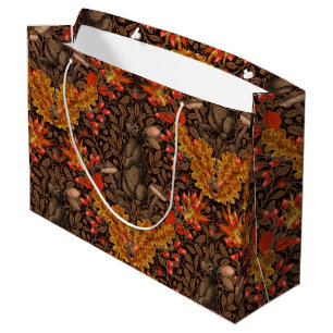 Autumn rabbit on brown large gift bag