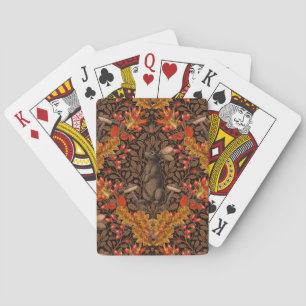 Autumn rabbit on brown playing cards