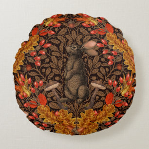 Autumn rabbit on brown round pillow