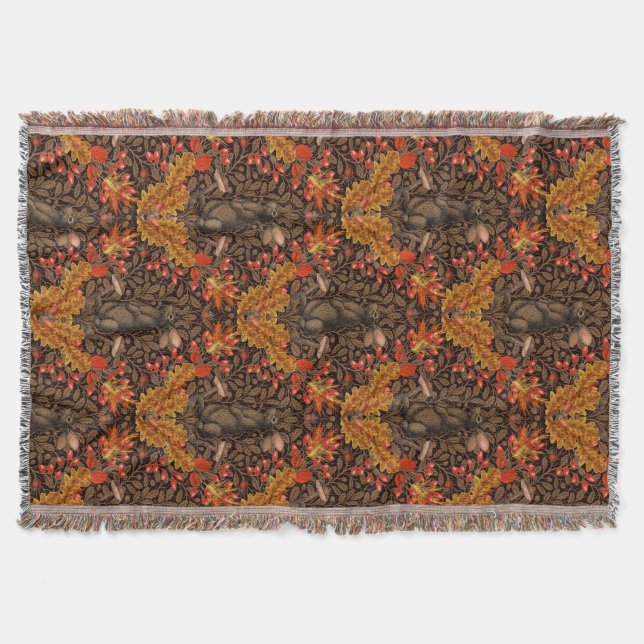 Autumn rabbit on brown throw blanket (Front)
