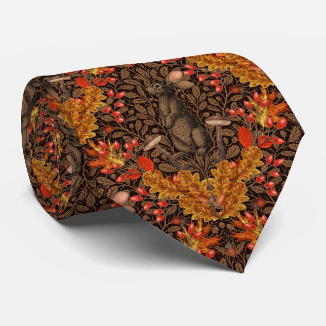 Autumn rabbit on brown tie (Rolled)