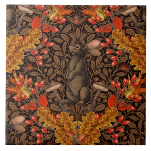 Autumn rabbit on brown tile