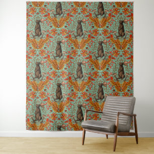 Autumn rabbit on light green tapestry