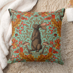 Autumn rabbit on light green throw pillow