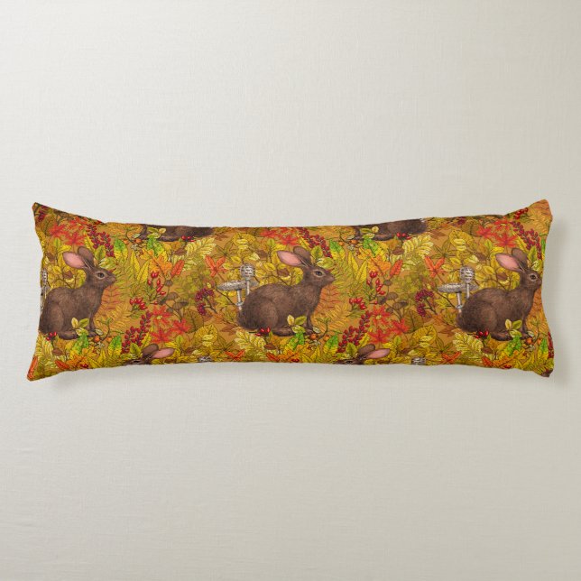 Autumn Rabbit on ochre Body Pillow (Front)