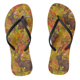 Autumn Rabbit on ochre Flip Flops