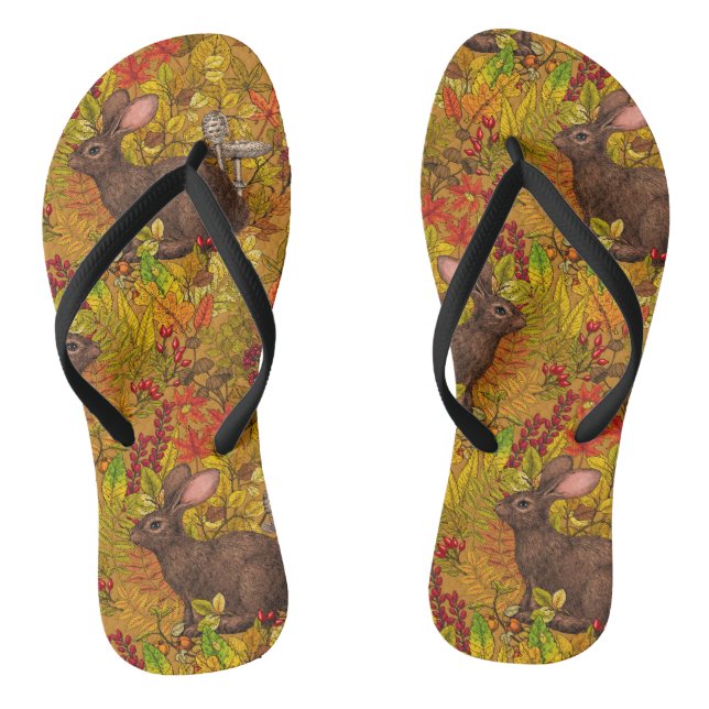 Autumn Rabbit on ochre Flip Flops (Footbed)