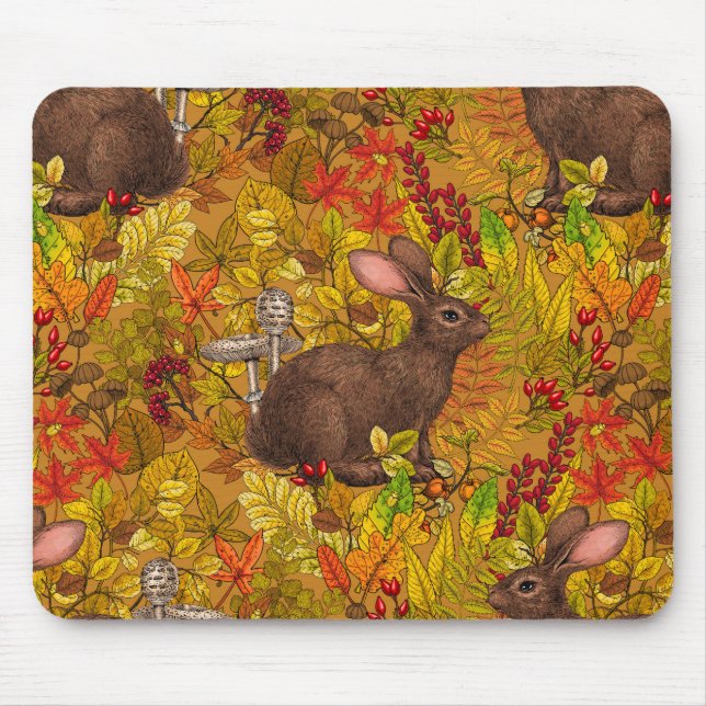 Autumn Rabbit on ochre Mouse Pad (Front)