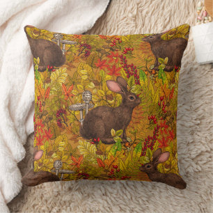 Autumn Rabbit on ochre Throw Pillow