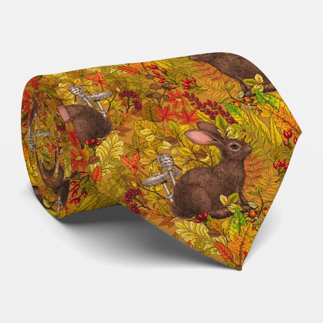 Autumn Rabbit on ochre Tie (Rolled)