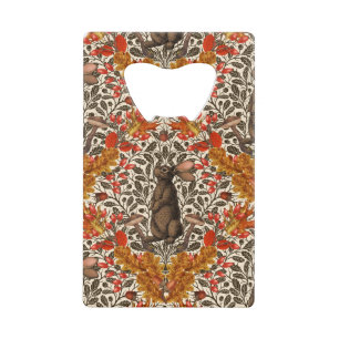 Autumn rabbit on off white credit card bottle opener