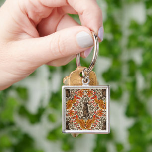 Autumn rabbit on off white keychain