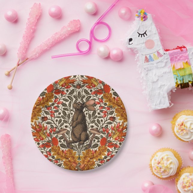 Autumn rabbit on off white paper plate (Party)