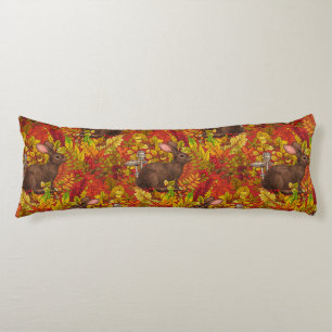 Autumn Rabbit on red Body Pillow