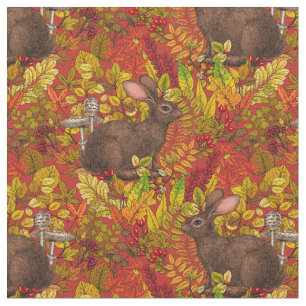 Autumn Rabbit on red Fabric