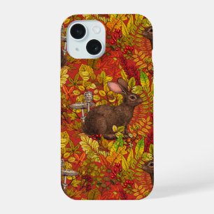 Autumn Rabbit on red iPhone 15 Case