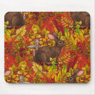 Autumn Rabbit on red Mouse Pad