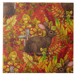 Autumn Rabbit on red Tile