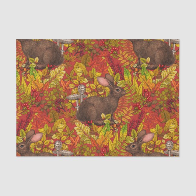 Autumn Rabbit on red Tissue Paper (Front)