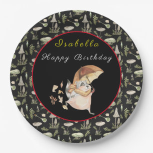 Autumn Raccoon Customize Text and Colour Paper Plate