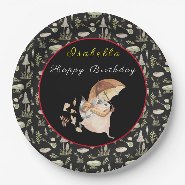 Autumn Raccoon Customize Text and Colour Paper Plate (Front)