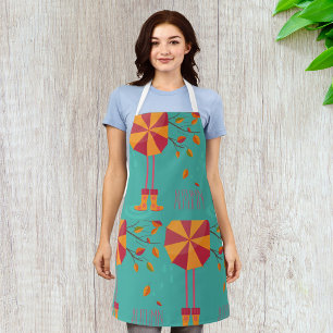 Autumn Rain Boots and Umbrella Fall Leaves  Apron