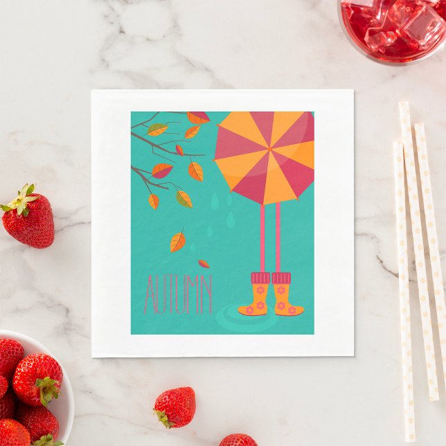 Autumn Rain Boots and Umbrella Fall Leaves  Napkin (Creator Uploaded)