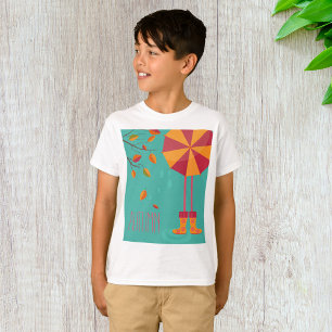 Autumn Rain Boots and Umbrella Fall Leaves  T-Shirt