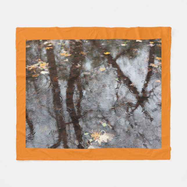 Autumn Raindrops in Pond Fleece Blanket (Front (Horizontal))